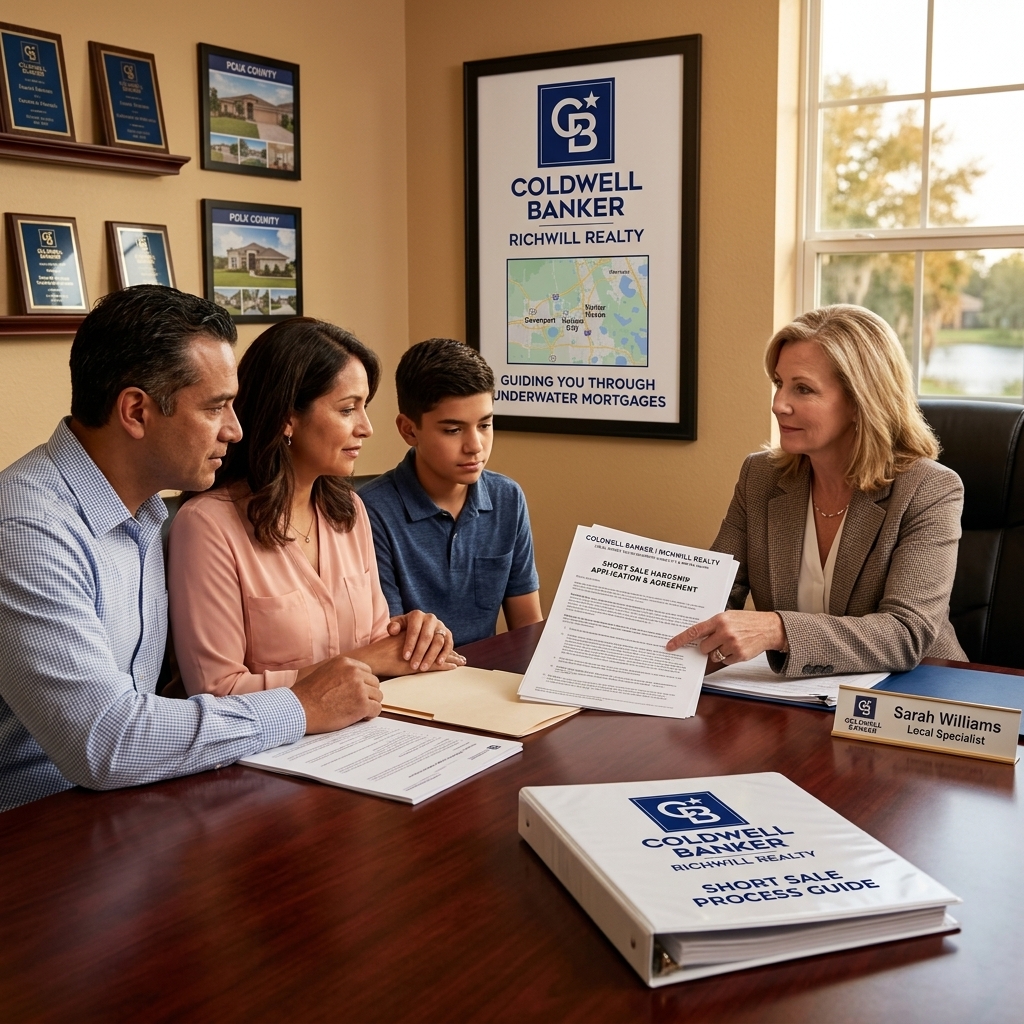 A family meeting with a Coldwell Banker Richwill Realty short sale specialist to review underwater mortgage documents in Polk County, FL.